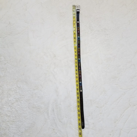 Brighton Black Leather Beaded Native American Styled Belt with Silver Buckle - Picture 3 of 9